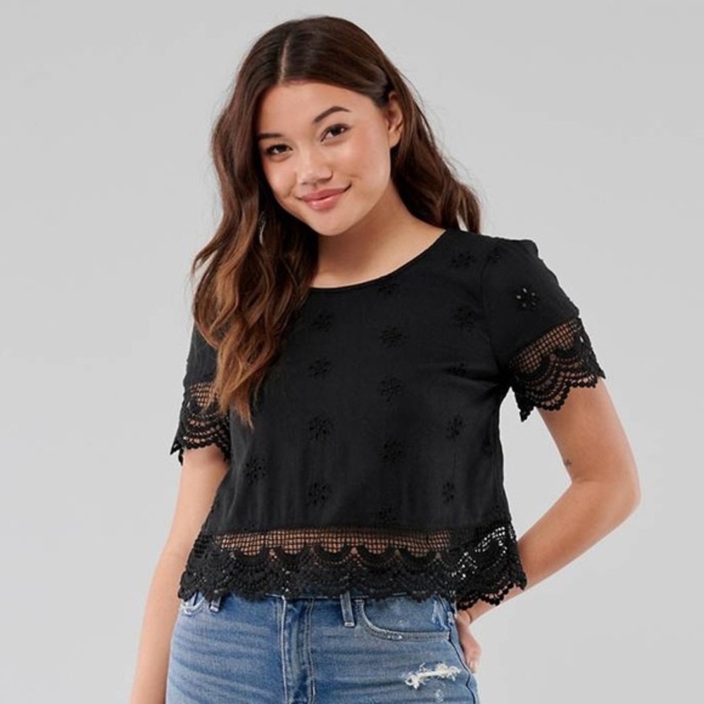 Black Hollister Boxy Eyelet Top